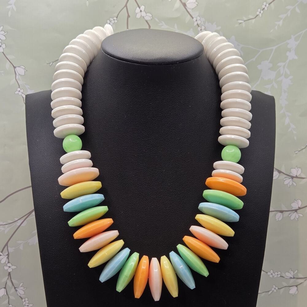 Vintage Multi Colored Candy Necklace Plastic Beads Pastel Tones